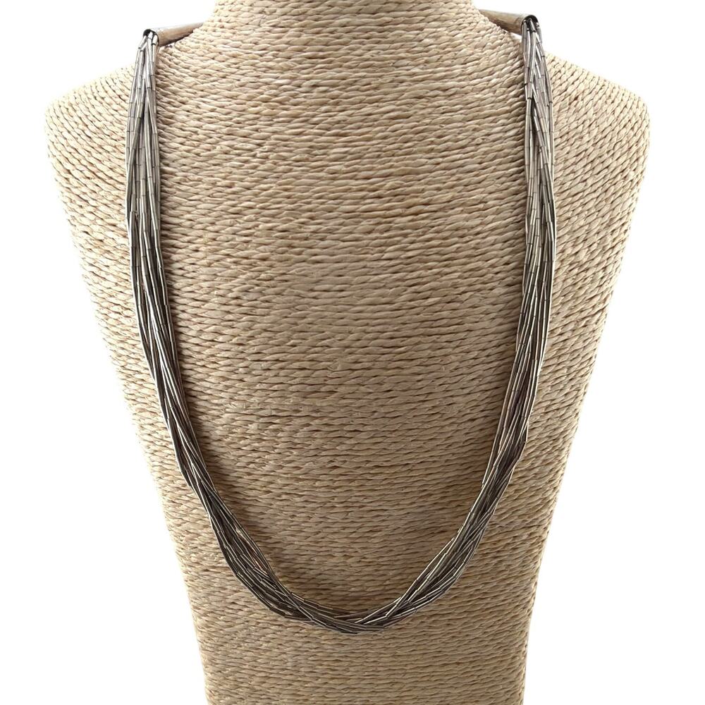 Vintage Native American Style Liquid Silver Ten Strand Sterling Necklace